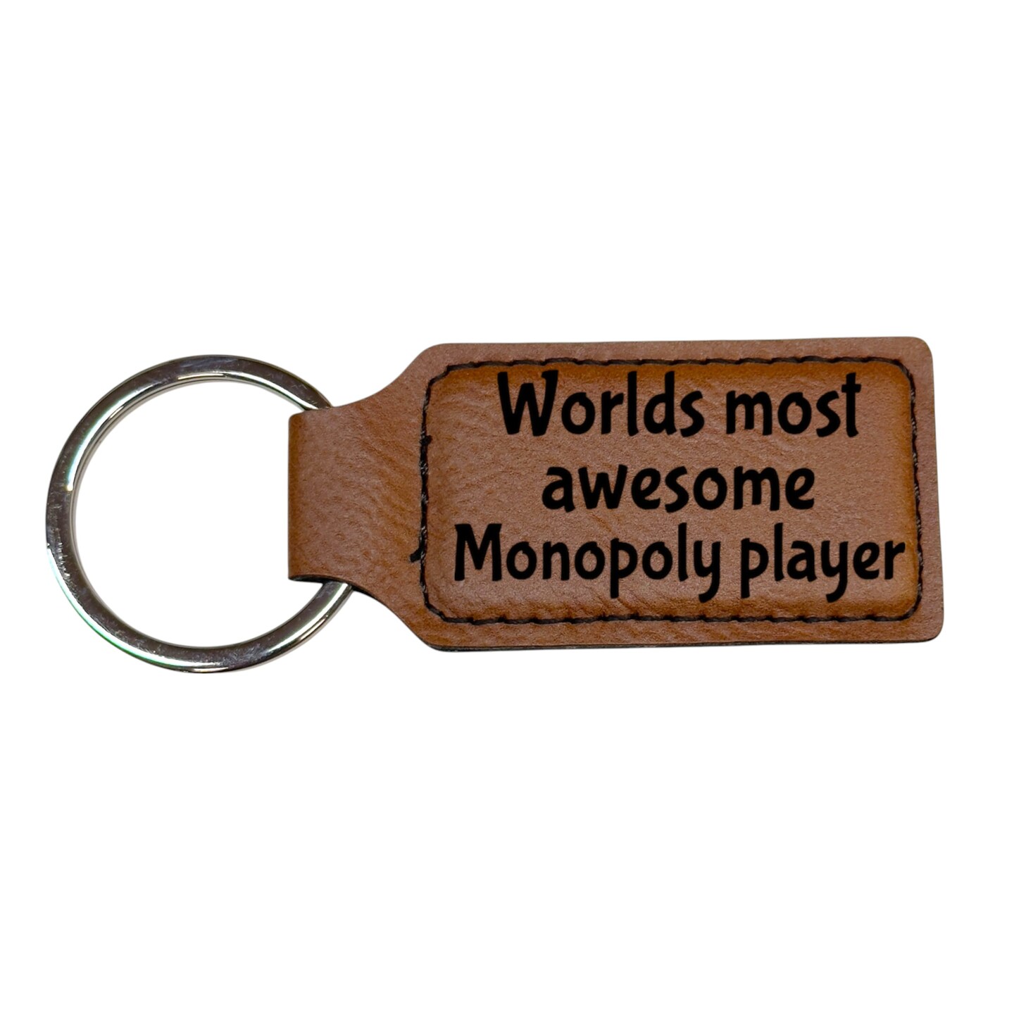 Keychain - Rectangle - Worlds Most awesome Monopoly Player - Leather