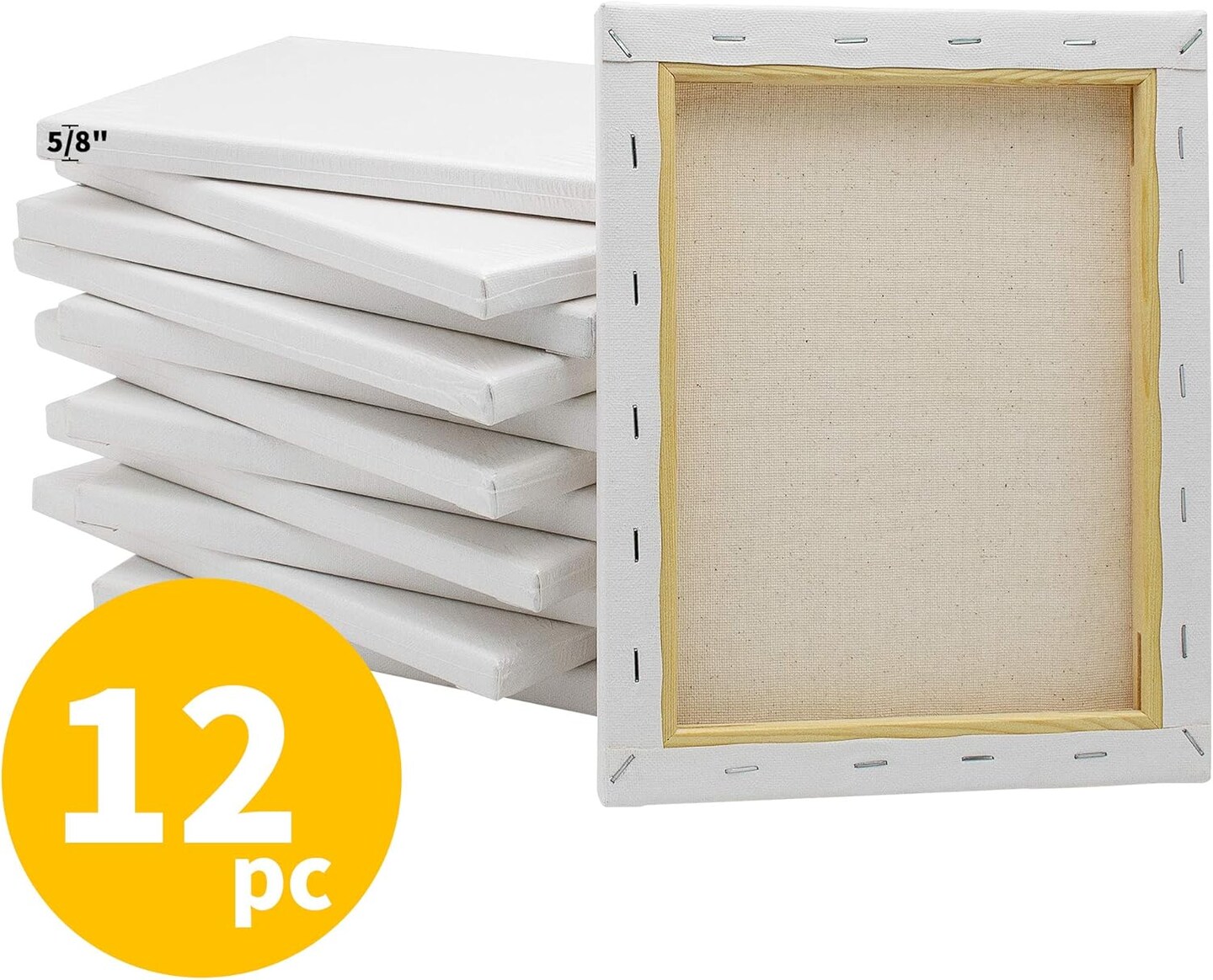 Stretched Canvas for Painting- 8x10 Inch,Bulk Pack of 12,Primed,100% Cotton,5/8 Inch Profile of Super Value Pack for Acrylics,Oils & Other Painting Media.