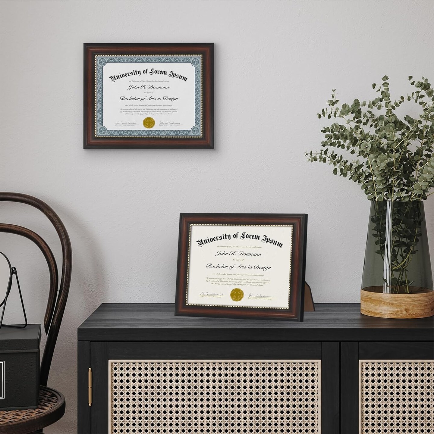 8.5x11 Diploma Frame - For Certificates or Use as 8.5x11 Picture Frame - Ornate Antique Frame with Shatter-Resistant Glass - Legacy Collection - Wall or Tabletop Display - Beaded Mahogany