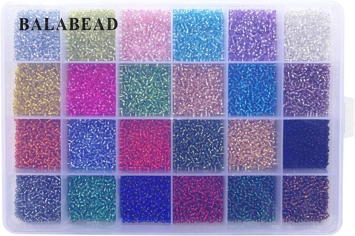 24000pcs in Box 24 Multicolor 12/0 Glass Seed Beads 2mm (1000pcs/Color, 24 Colors)