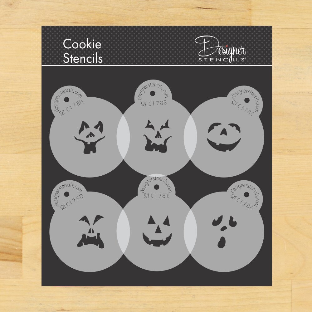 Pumpkin Halloween Faces Cookie Stencils | C178 by Designer Stencils | Cookie Decorating Tools | Baking Stencils for Royal Icing, Airbrush, Dusting Powder | Reusable Plastic Food Grade Stencil for Cookies | Easy to Use &#x26; Clean Cookie Stencil