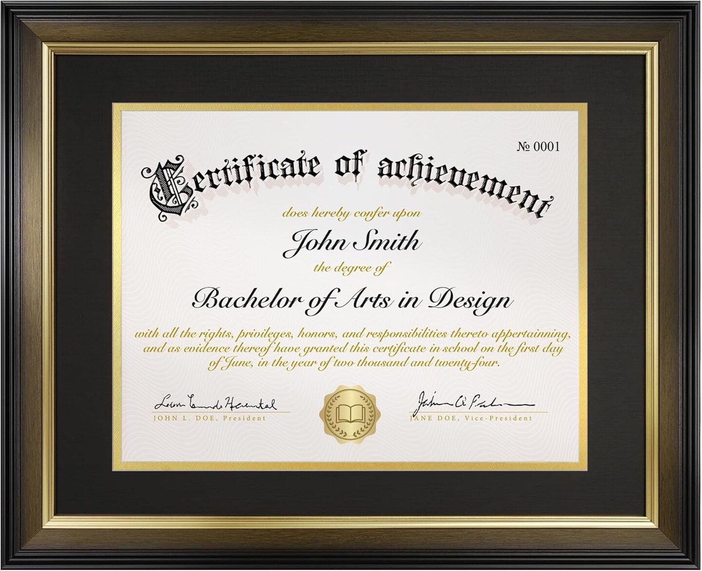 8.5x11 Diploma Frame with Black over Gold Acid-free Mat or Display 11x14 Document without Mat, Certificate Frame with Tempered Glass, Tabletop or Wall Mount (1 Pack, Walnut/Black)