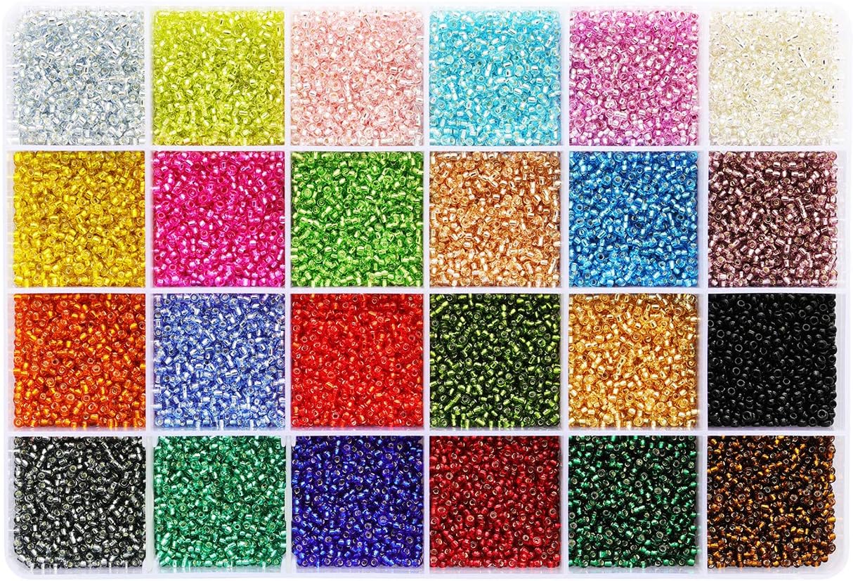 24000pcs in Box 24 Multicolor 12/0 Glass Seed Beads 2mm (1000pcs/Color, 24 Colors)