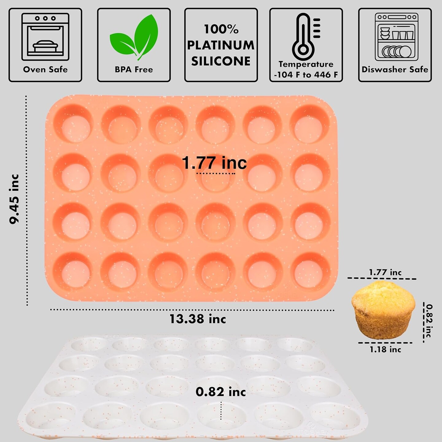 Silicone Muffin Pan 24 Cup Regular Silicone Cupcake Pan [2 Pack] Non-stick Baking Molds Great for Making Muffin Cakes, Bread, Tart, Brownies (Cream &#x26; Orange, 2 Pack 24 Cup Mini)