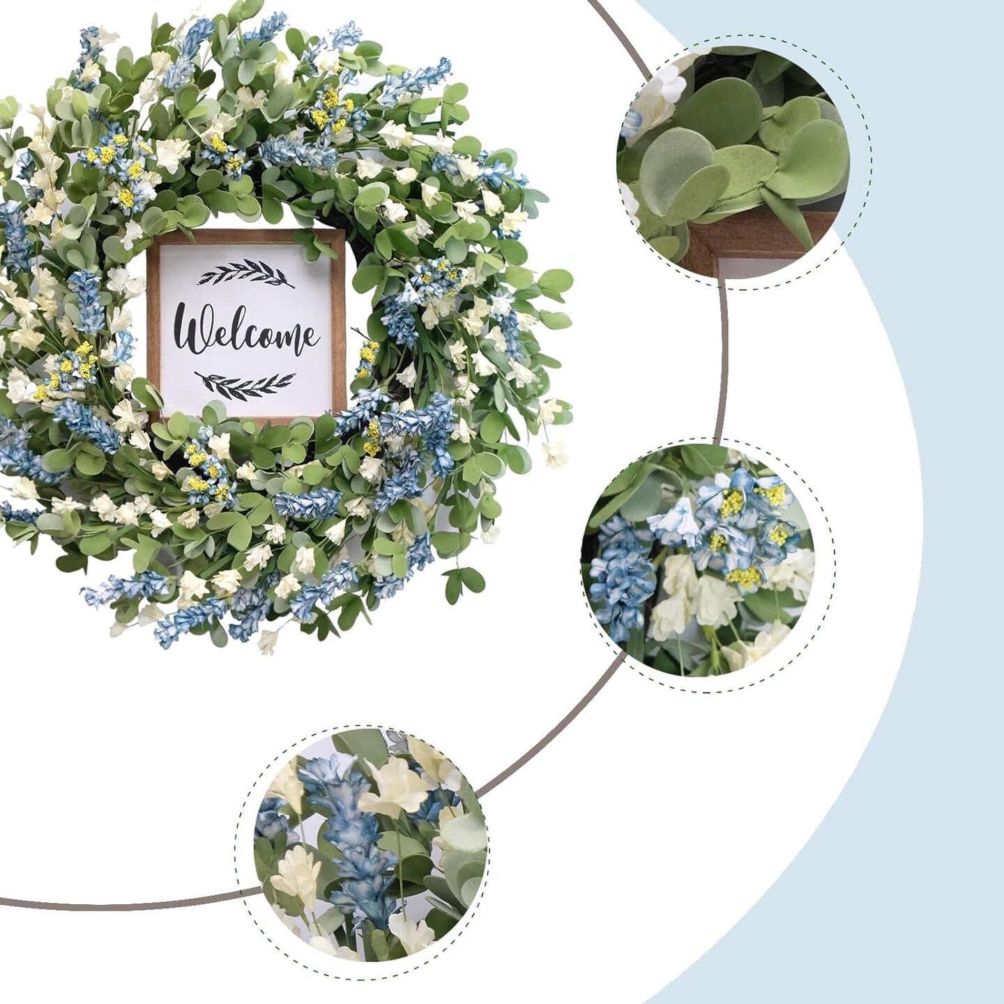 Artificial Leaves and White Flowers Spring Greenery Wreath