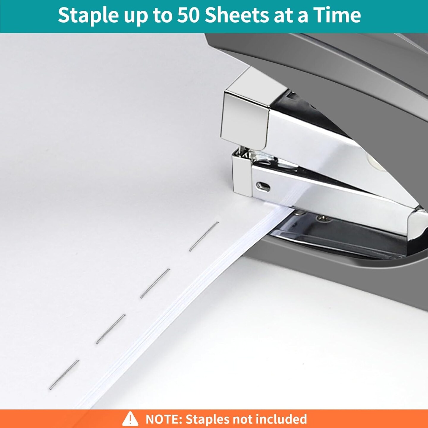 Stapler for Desk, 50 Sheets Effortless Stapler, Ergonomic Office Stapler, Low Force, One Touch Stapling Desk Stapler, Built-in Staple Remover, Portable &#x26; Space Save Size, Good for Home &#x26; Office