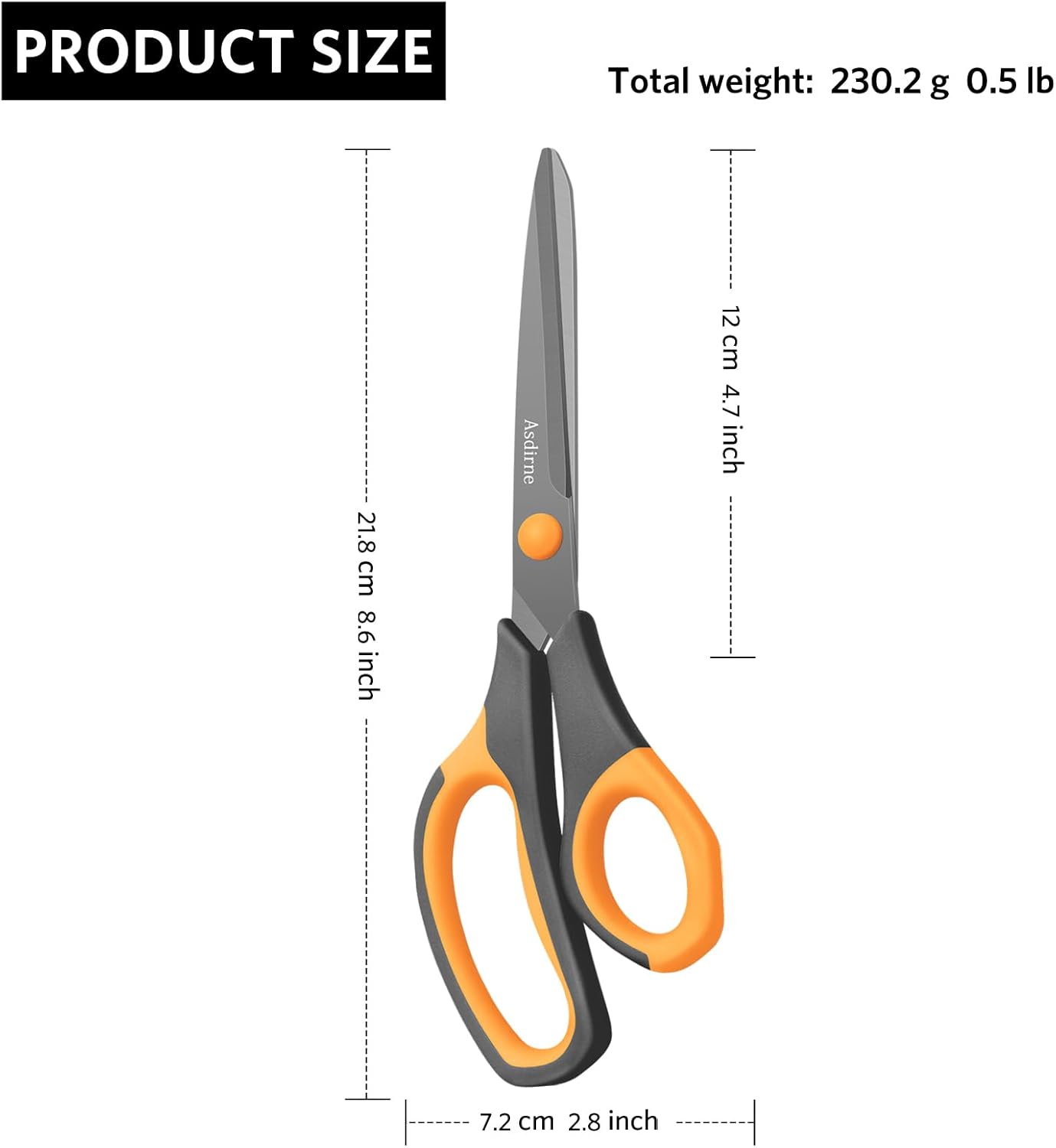 Titanium Scissors, Premium 8.6&#x201D; All Purpose Scissors, Ultra Sharp Stainless Steel Blades, Comfortable Grip, Great for Craft, Office, School and Everyday Use, Black/orange