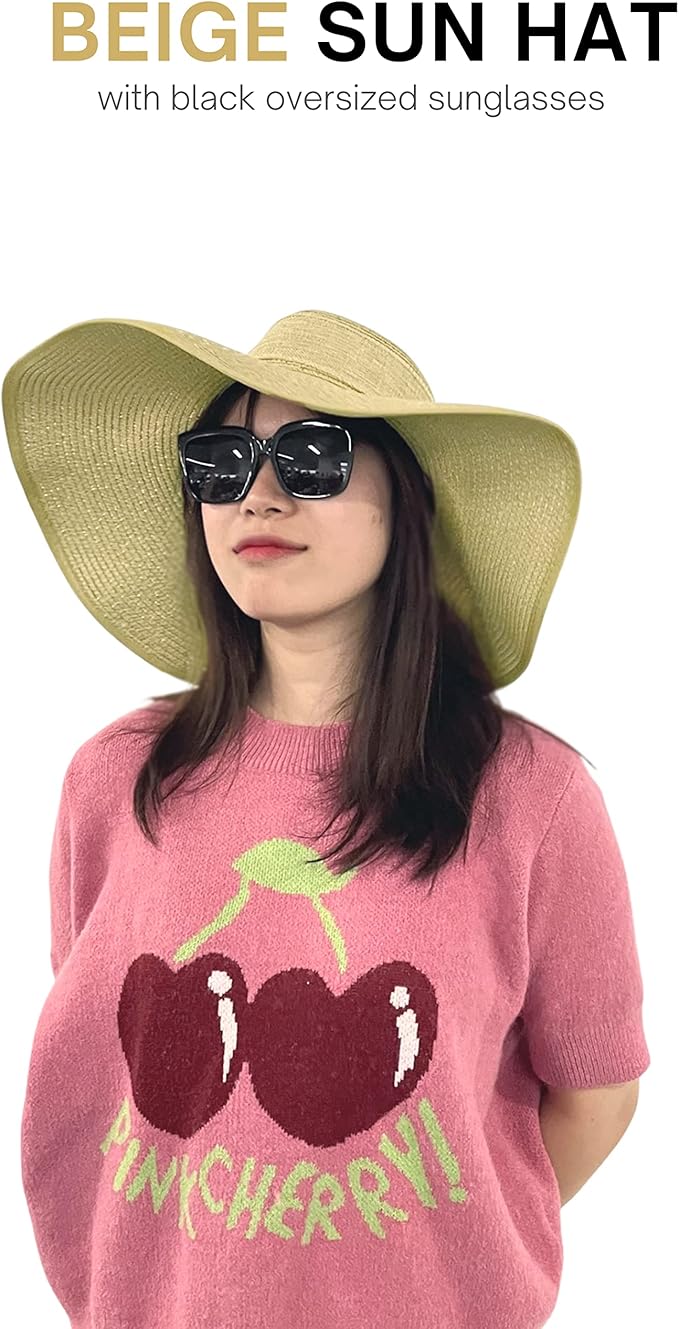 4E's Novelty Floppy Sun Hat with Sunglasses – UPF 50+ Packable Beach Hat for Women Travel
