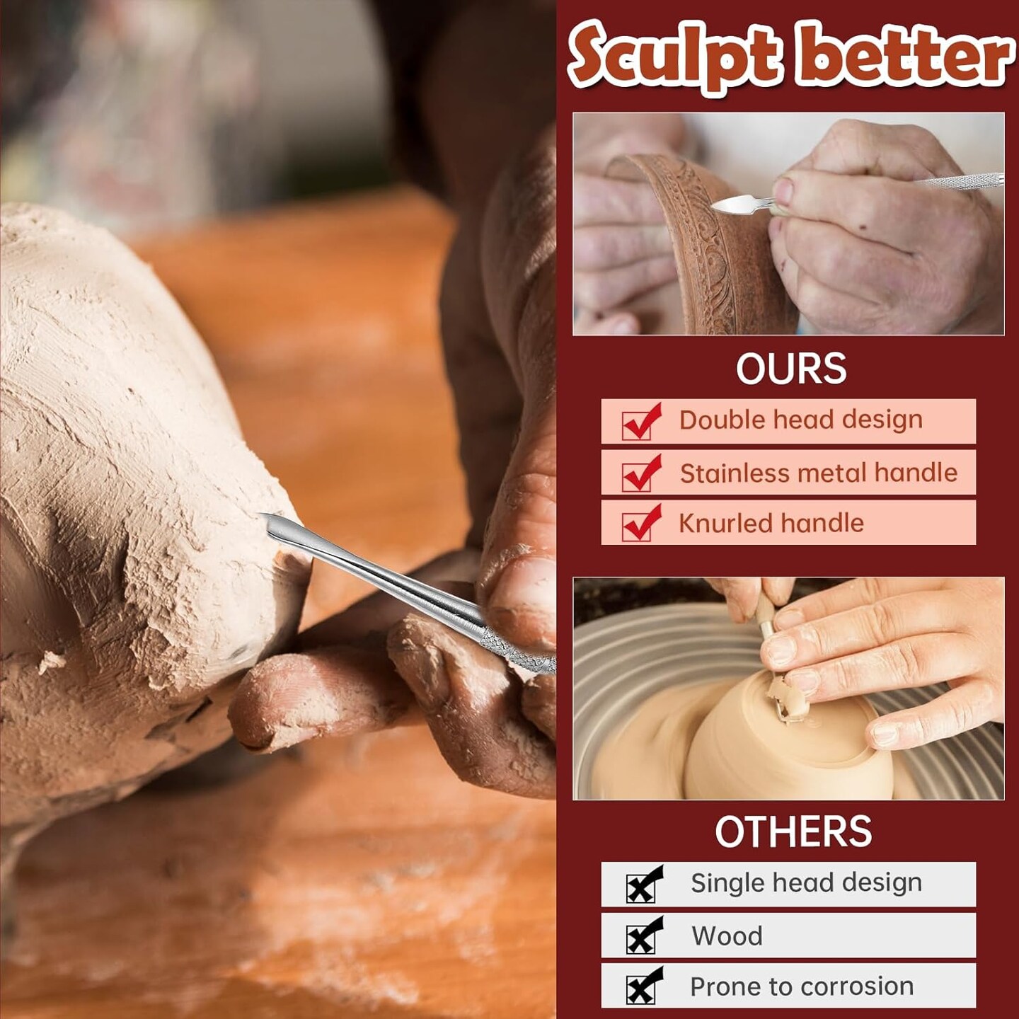 3-Piece Wax & Clay Carving Tool Set – Double-Ended Stainless Steel Sculpting & Modeling Tools