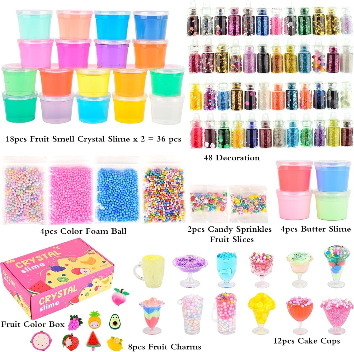 Fruit Slime Kit for Girls, Slime Gift for Ages 6+ Kids Fun Slime Making Kit Awesome Craft Toy Birthday Present Ideas, Christmas Party Favors, Peach Charms, Fruit Scented DIY Slime Supplies.