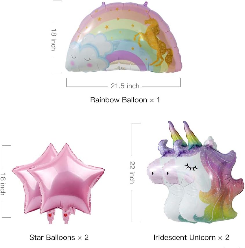 Unicorn Birthday Decorations for Girls 6th Birthday- Bouquet of Unicorn Mylar Balloons for Rainbow Unicorn Party Supplies (Number 6)