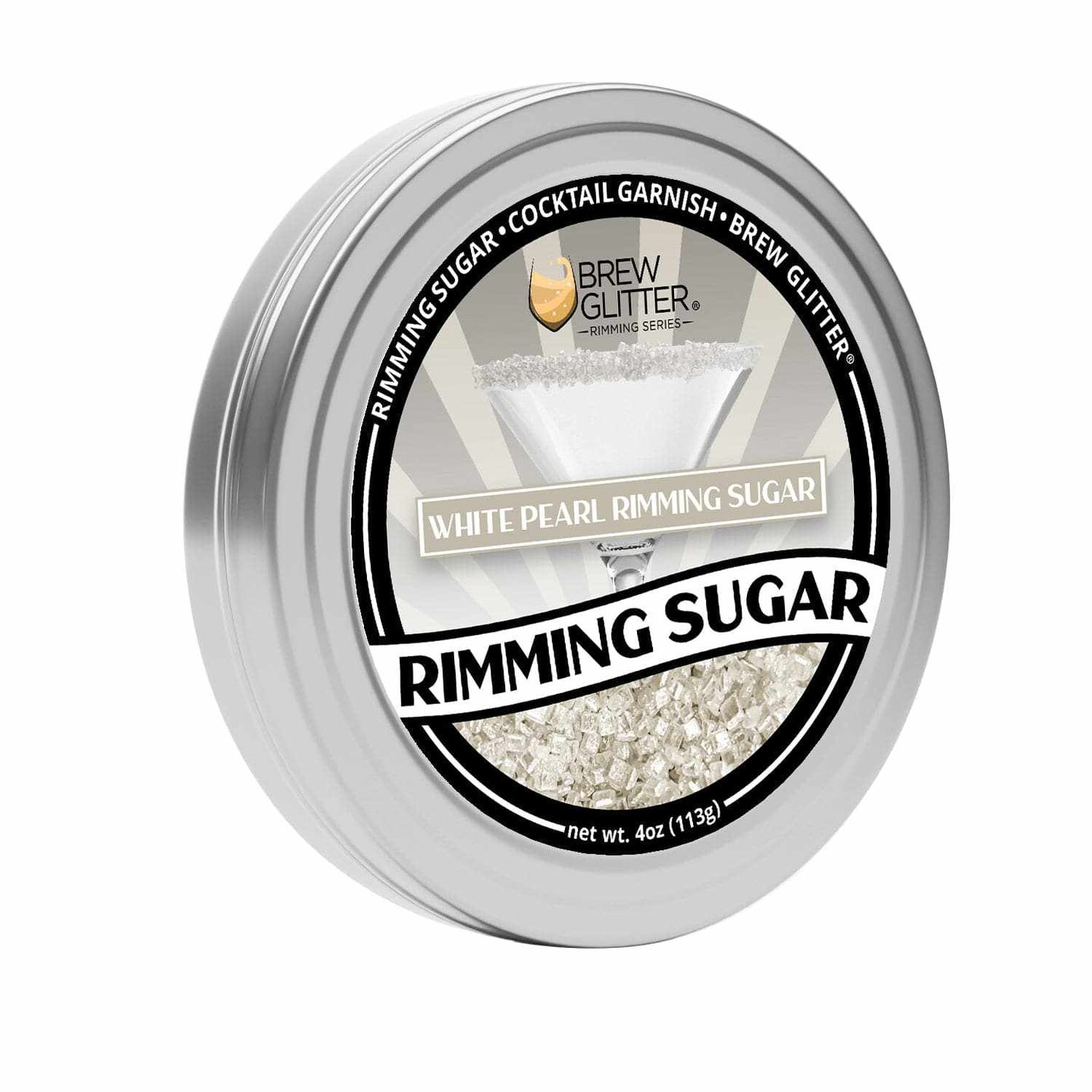 Brew Glitter - White Pearl Rimming Sugar (4oz, 1x Bar Tin) Cocktail Garnish for Mixed Drinks &#x26; Refreshments