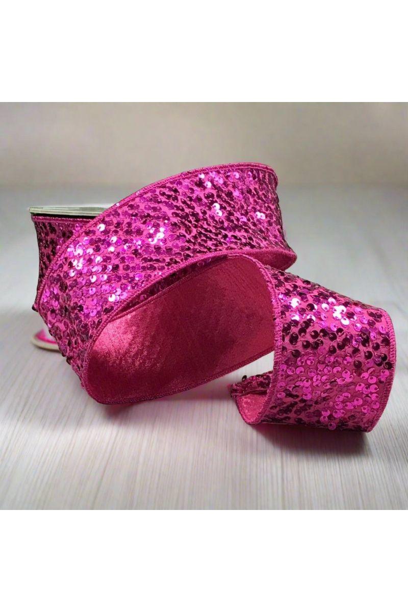 2.5&#x22; Metallic Sequin Ribbon: Hot Pink (10 Yards)