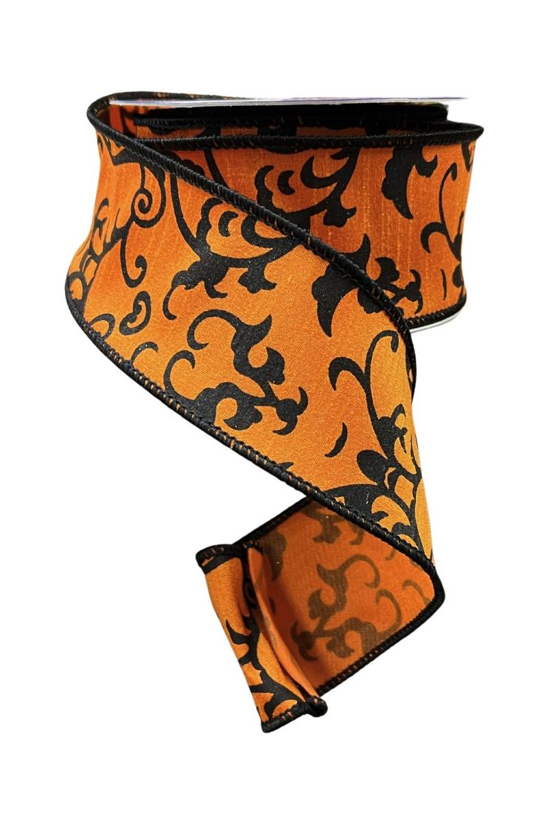2.5&#x22; Halloween Scroll Ribbon: Orange &#x26; Black (10 Yards)