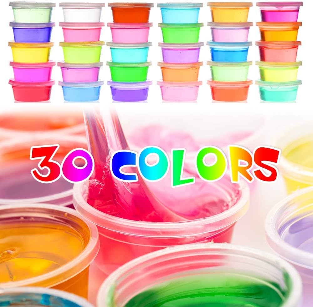 Slime Supplies Kit, 135 Pack Slime Making Kit 30 Crystal Slime, Glitter Jars, Charms, Sugar Paper, Foam Beads, Fishbowl Beads, Toy Cups, Slices, Air Dry Clay and Tools for Kids Girls