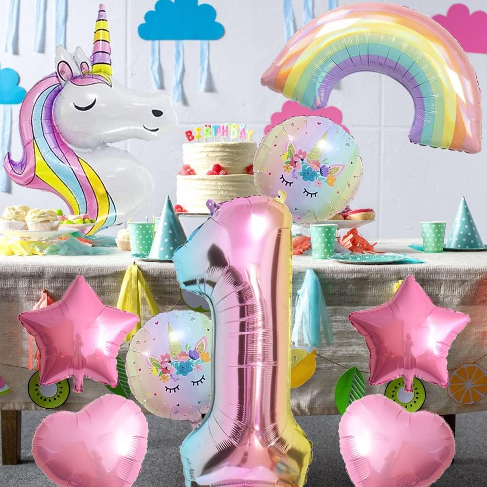 Unicorn Balloons Unicorn Birthday Party Decorations for Girls Foil Balloons Set Macaron and Rainbow Balloon Wedding Baby Shower Party Supplie (number 1)