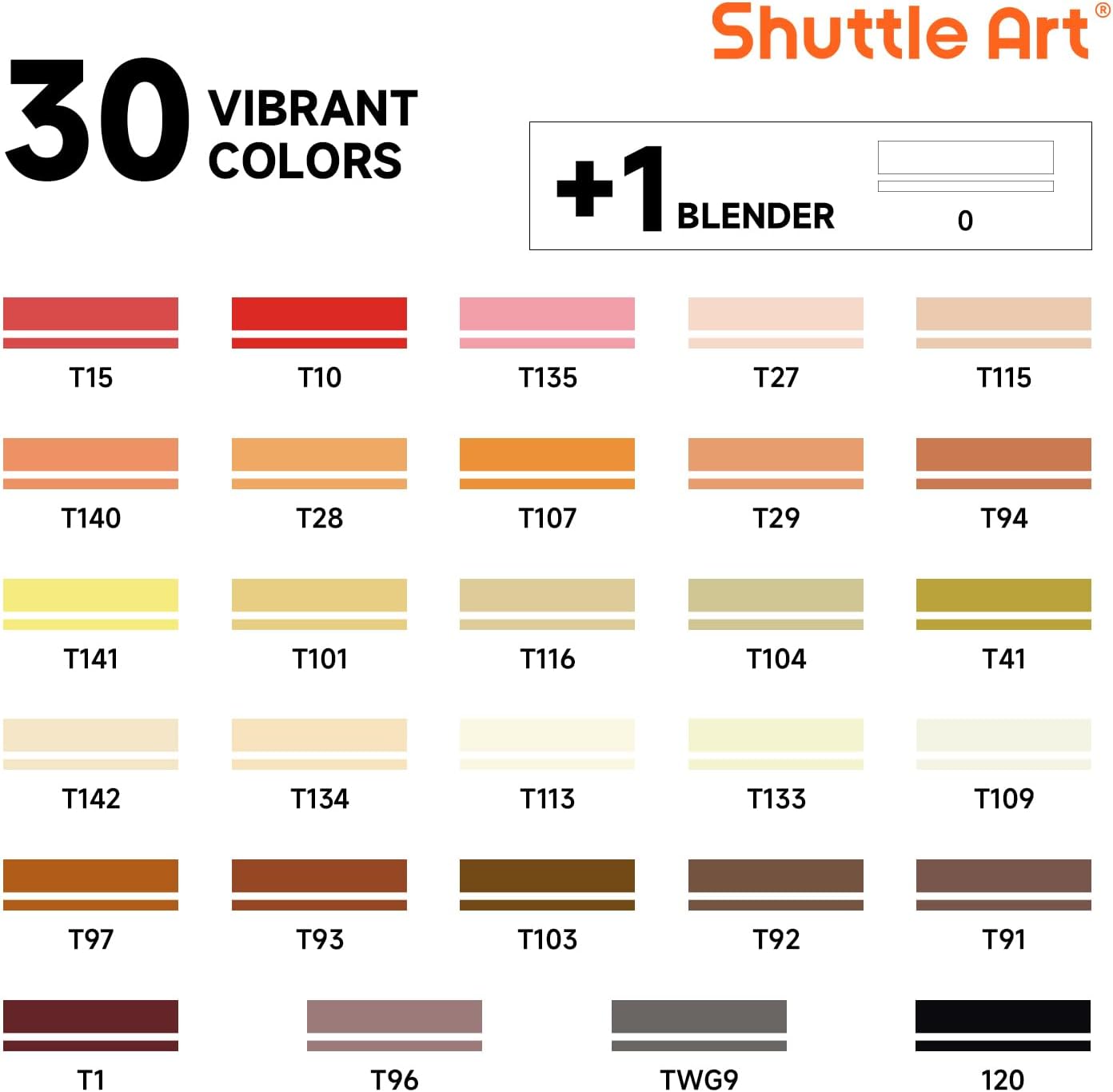 30-Color Skin Tone & Hair Dual-Tip Alcohol Marker Set – Includes Blender for Portraits, Comics & Anime