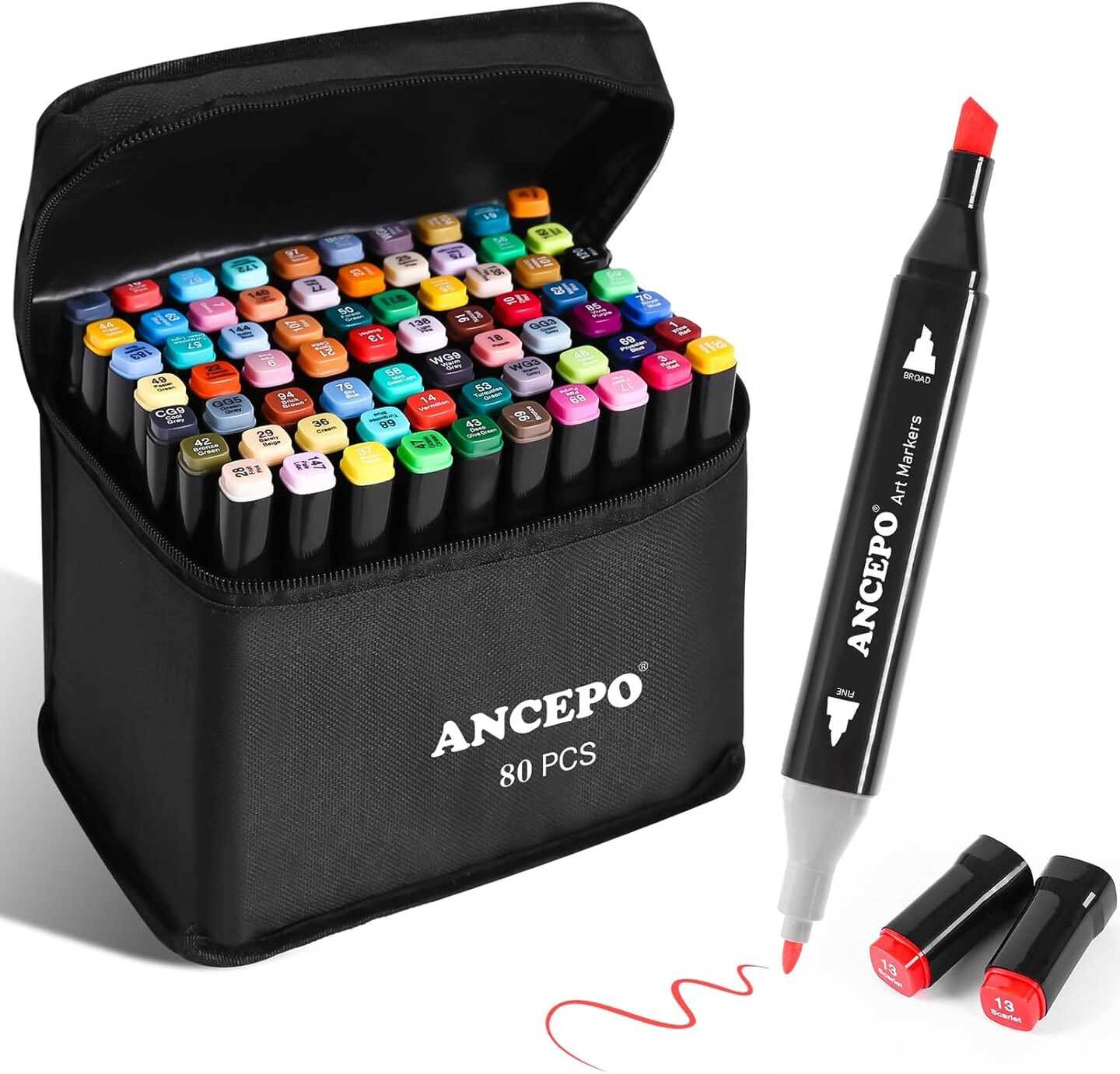 80 Color Alcohol Art Markers Set, Brush & Fine Tips for Adults & Kids