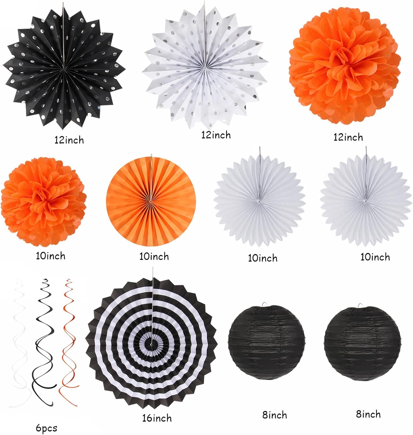 Black White Orange Halloween Party-Decorations - 33pcs Birthday Banner,Streamers Tassel Garland,Paper Lantern Fans,Tissue Pom Poms,Bachelorette Baby Bridal Shower Graduations Backdrop Decor