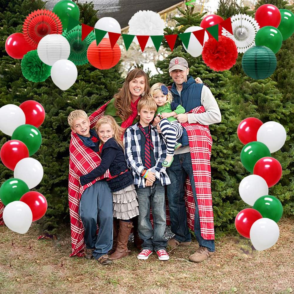 Red Green White Christmas Fiesta Brands Mexican Italian Party Decorations Paper Fans Lanterns Flower Pom Poms Felt Pennant Balloons for Graduations St. Patrick&#x27;s Day Birthday Baby Shower