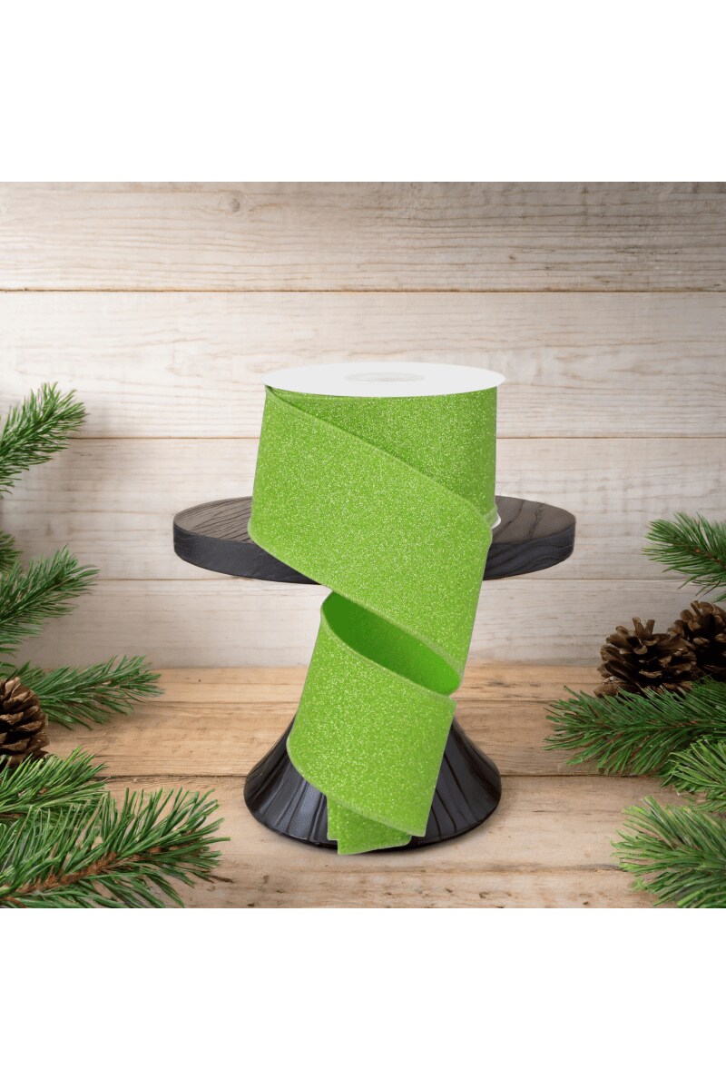 2.5&#x22; Fine Glitter On Faux Royal: Lime Green (10 Yards)