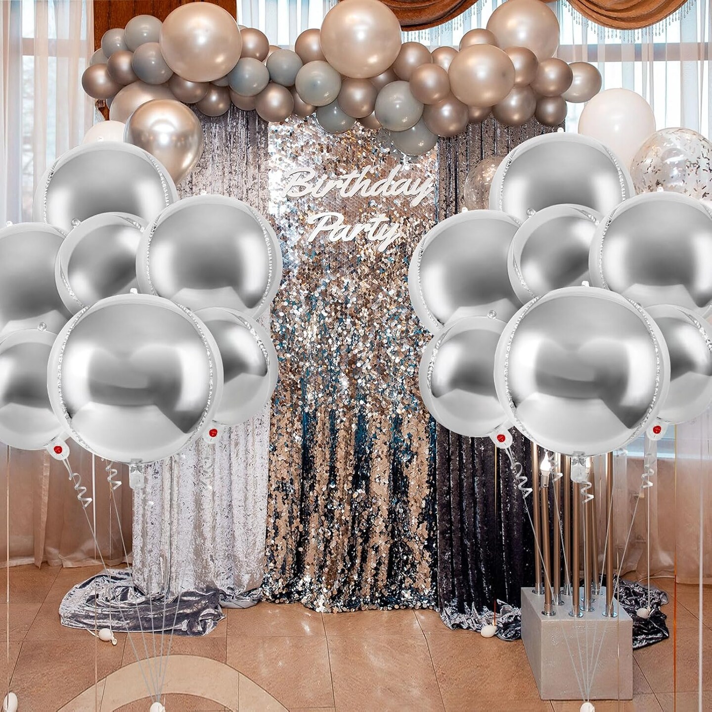 18 Pcs Silver Foil Balloons Shiny Round Balloons Set Large Balloon Garland Arch for Birthday Graduation Wedding Bachelorette Party Decorations, 5 Pcs 22 Inches, 5 Pcs 15 Inches, 8 Pcs 10 Inches