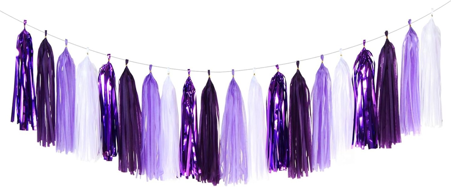 Purple White Lavender Party-Decorations Tassel-Garland - 20pcs Women Girl Birthday Supplies Tassels, Baby Bridal Shower Wedding Engagement Bachelorette Graduation Decor