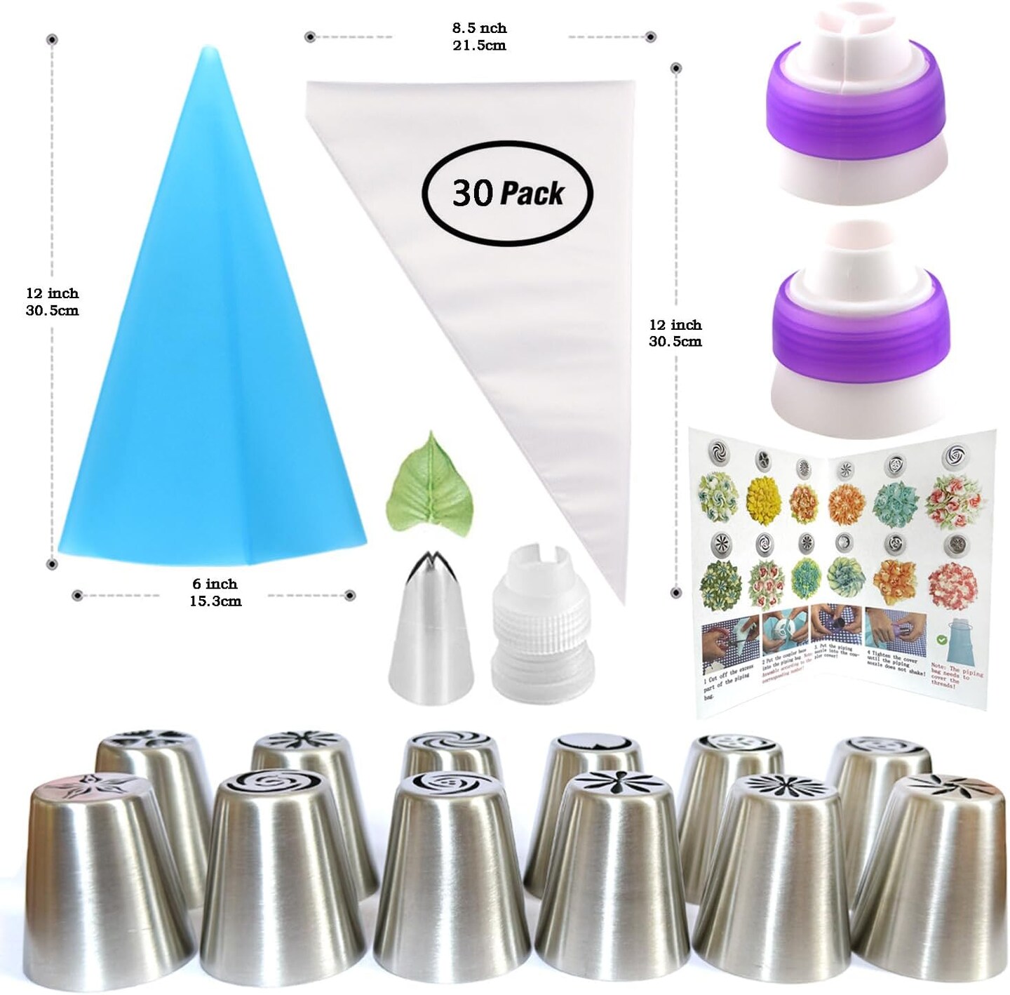 48-Piece Russian Piping Tips Set – Flower Decorating Kit with Icing & Pastry Bags for Cakes & Cupcakes