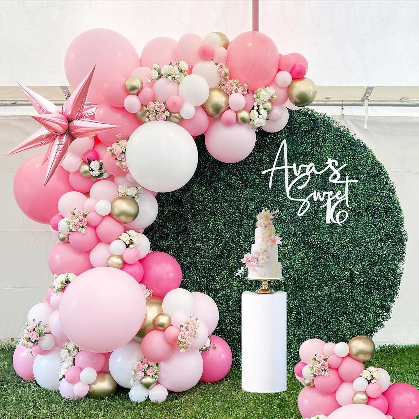 Pink Gold Balloon garland kit 135Pcs Pastel Pink and Gold white balloons for Girl baby shower women Sweet 16/21th Birthday Mother&#x27;s Day Party Princess theme Decorations