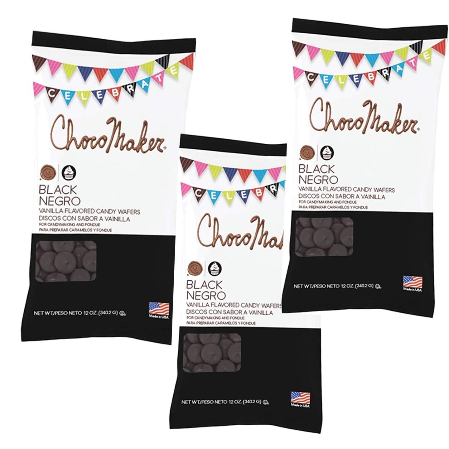 ChocoMaker Black Vanilla Flavored Candy Wafers 12 Ounces for Baking Decorating