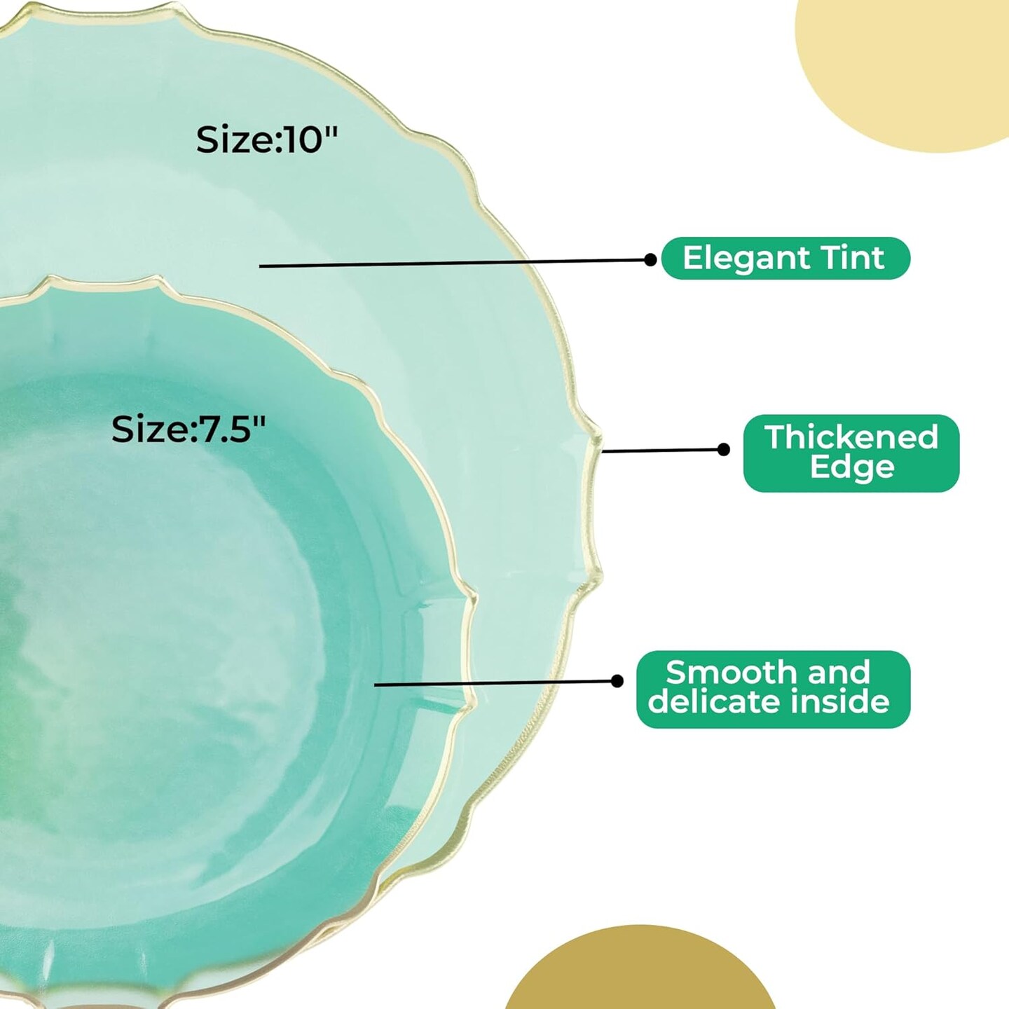 Trendables Plastic Plates for Party Fancy Plastic Dinner Plates For Guest 7.5 inch Dessert Plates & 10 Inch Thin Delicate Disposable Dinnerware Charger Plate Set