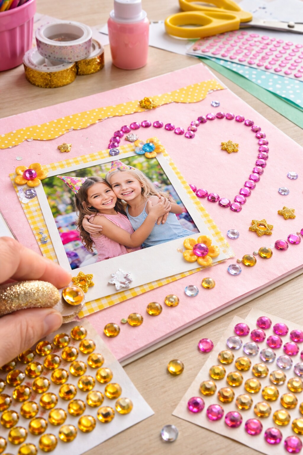 8mm Round Gemstone Stickers 120 Pack – Self Adhesive Rhinestone Craft Gems – Gold, Blue, Silver & Pink Bling Stickers