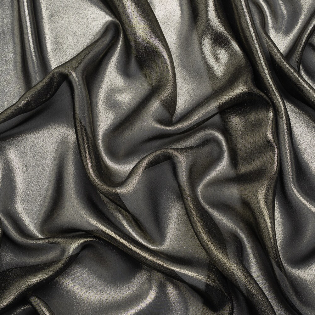 1 Yard Gold on Black Liquid Sheen Metallic Polyester Chiffon Sheer Fabric 60" Width