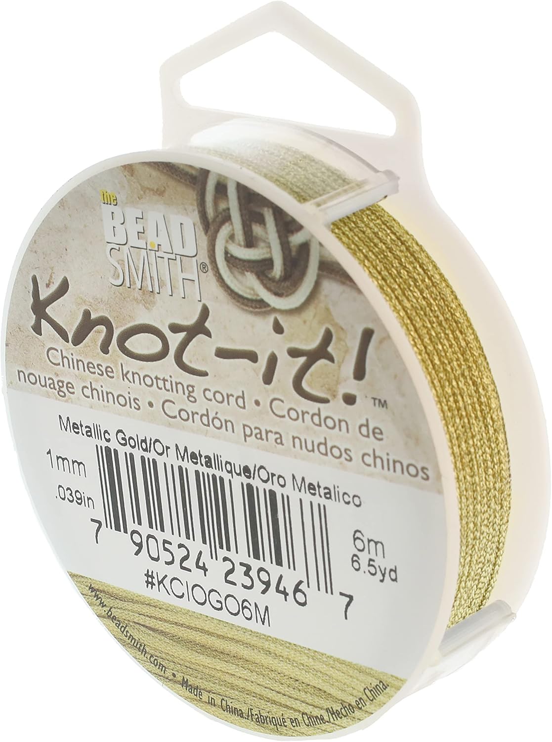 The Beadsmith Knot-it! Cord – Nylon Chinese Knotting Cord – Metallic Gold Color – 1mm Diameter – 6-Meter Spool – Use in Macrame, Kumihimo, Decorative Knots & Traditional Chinese Arts