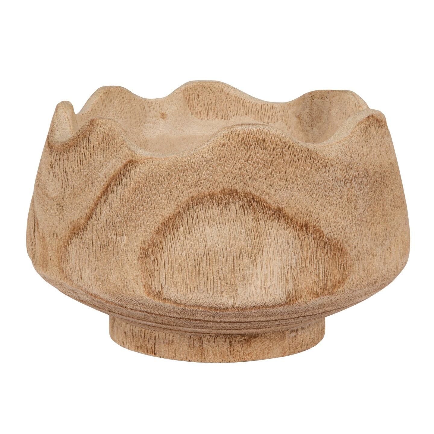 Hello Honey Scalloped Edge Paulownia Wood Decorative Bowl, Natural Finish