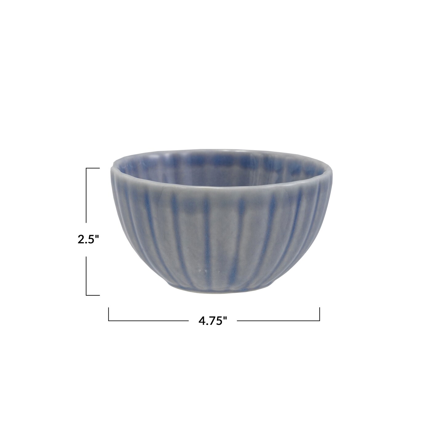 Hello Honey Medium Stoneware Ribbed Bowl with Reactive Glaze, Light Blue, Set of 4