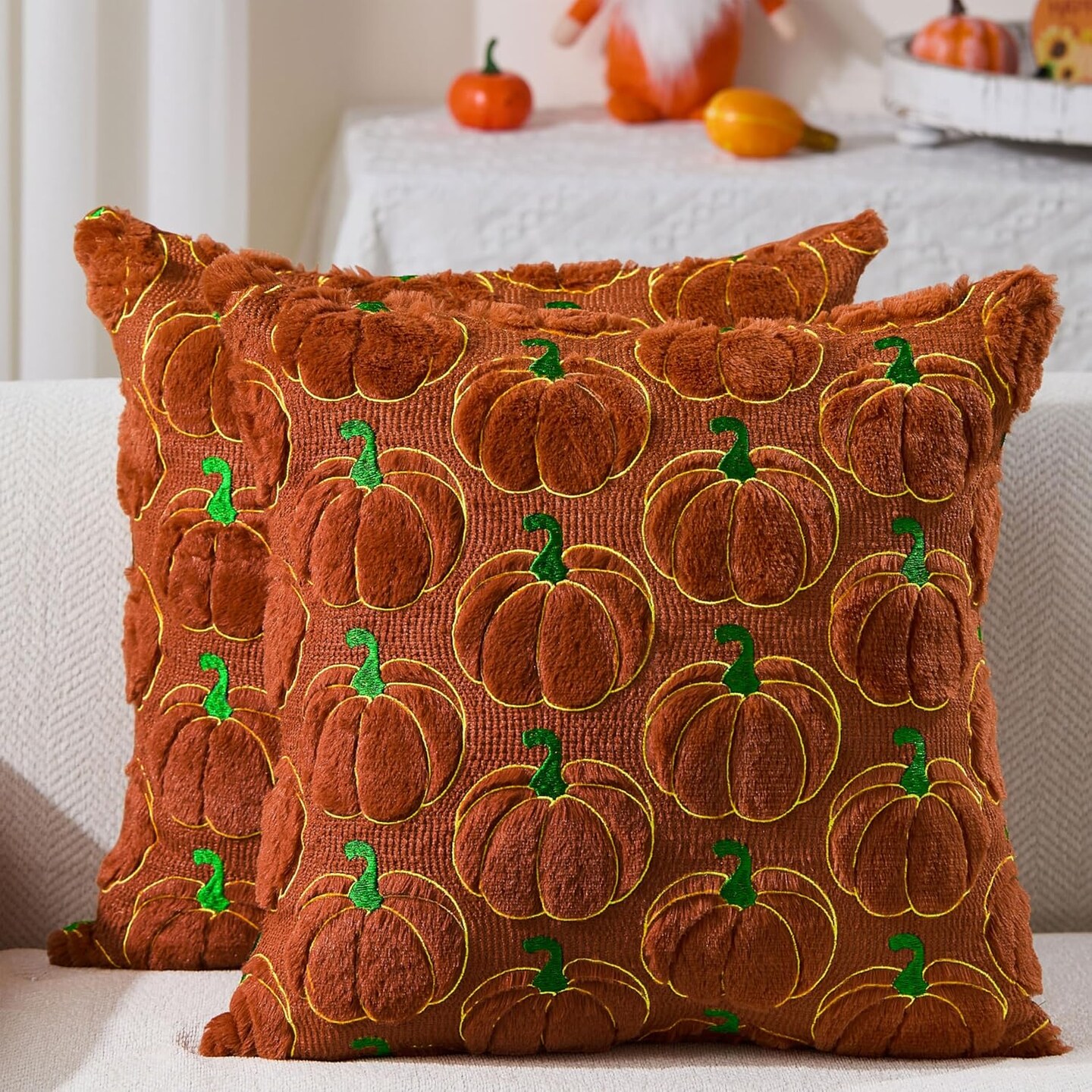 Fall Pumpkin Throw Pillow Covers 20x20 Set of 2 – Rust Orange