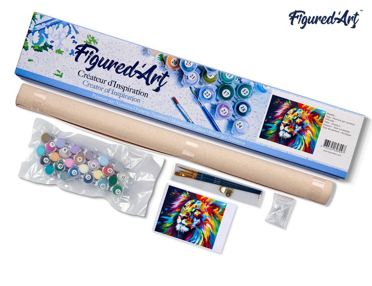 Figured&#x27;Art Paint by Numbers for Adults Colorful Abstract Lion 16&#x22;x20&#x22; - Craft Art Painting DIY Kit Rolled Canvas Without Frame