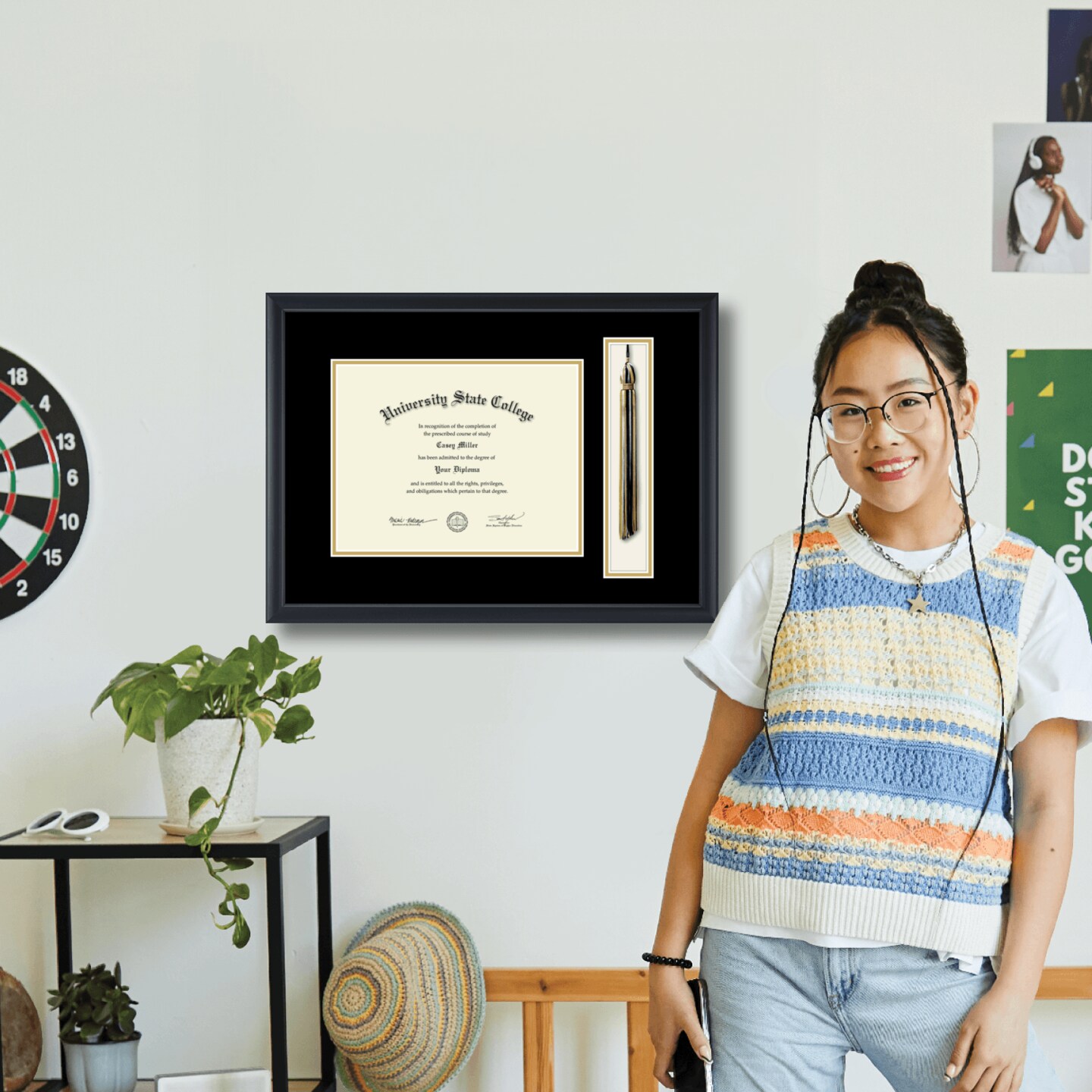 Framerly - 11"w x 8.5"h Tassel Diploma Frame - Eco-Friendly Black Moulding with Black and Gold Matting