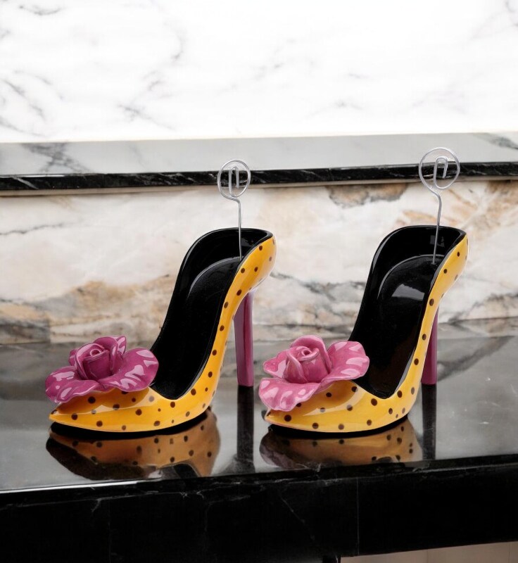 Ceramic Heel With Purple Flower Cell Phone / Post-It Holder (Set Of 2), Wedding Decor, Name Card Holder