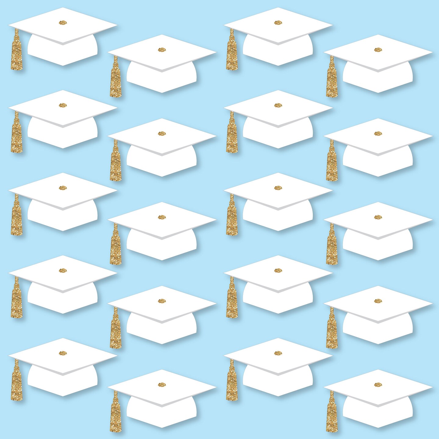 Big Dot of Happiness White and Gold Graduation Cap Decorations, DIY Large Grad Hat Cut-Outs, Double-Sided Grad Party Essentials - Set of 20