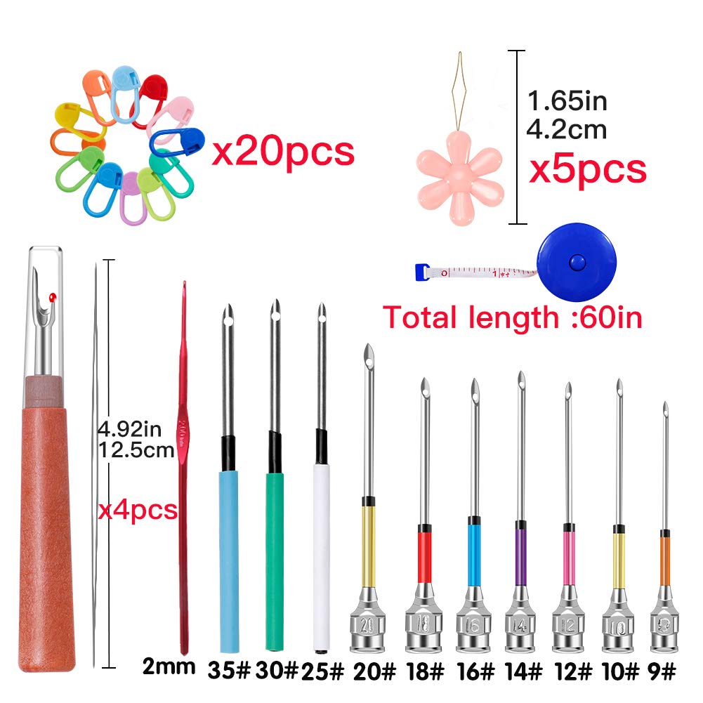Punch Needle, 43 Pieces Punch Needle Tool and Instructions - Punch Needle Embroidery Kit with Embroidery Tools, Seam Ripper, Threader and Thimble, Needle Punch Kits for Beginners