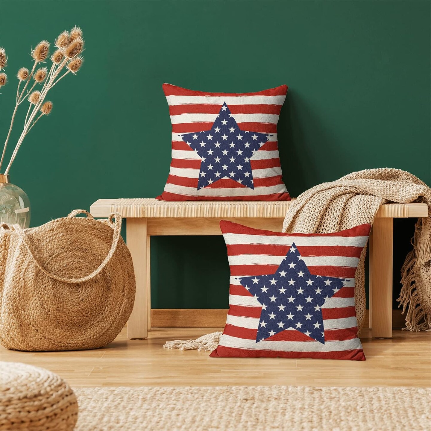 4th of July Pillow Covers 16x16 Set of 2, American Flag Red White