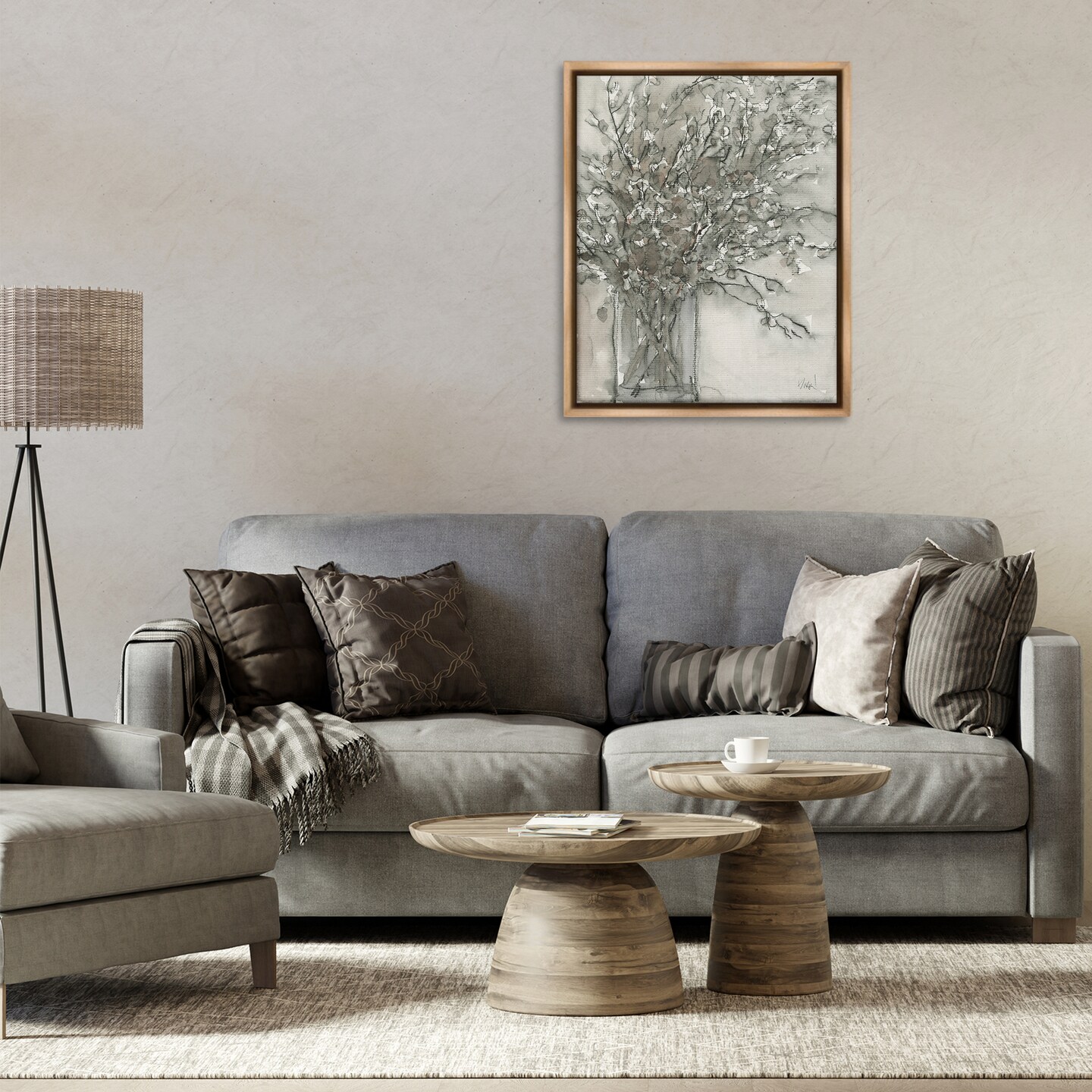 Stupell Industries Grey Charcoal Bouquet Framed Floater Canvas Wall Art Design by Naomi McCavitt