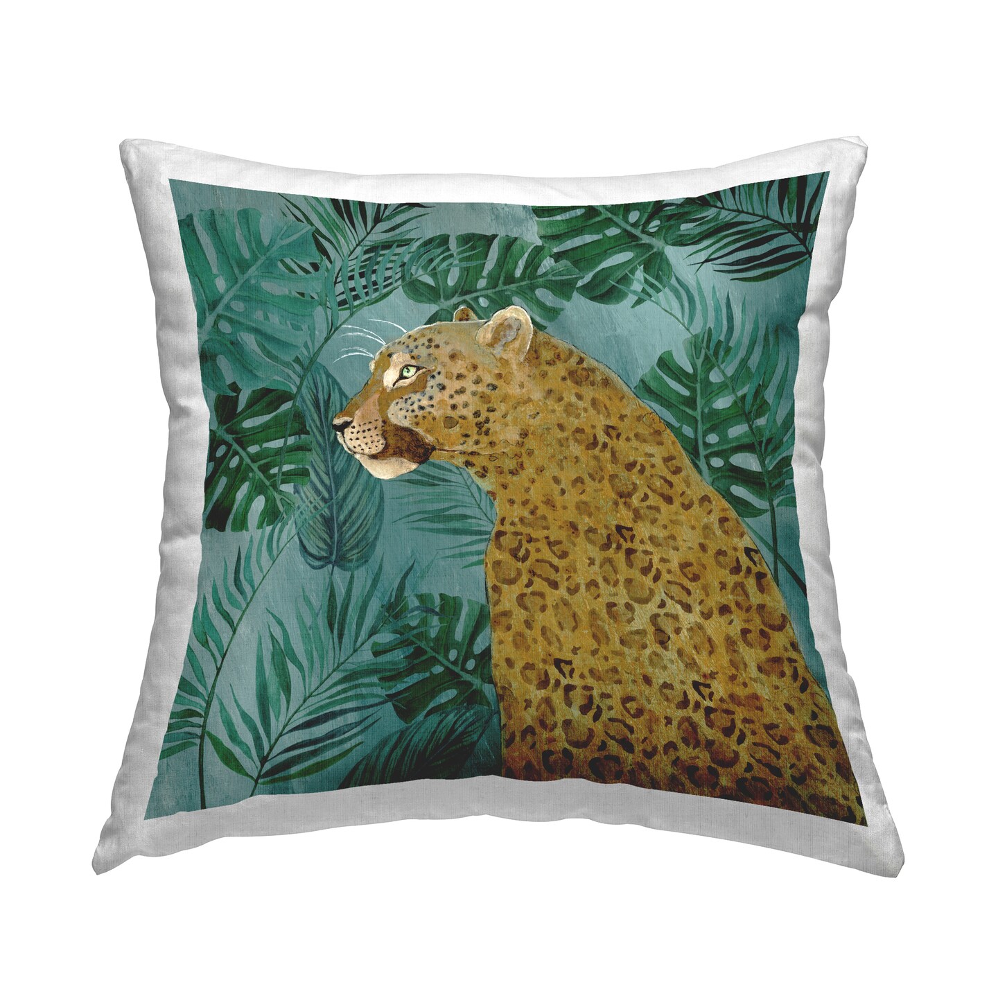 Monstera & Palms Cheetah Decorative Printed Throw Pillow Design by Janet Tava, 18 x 7 x 18