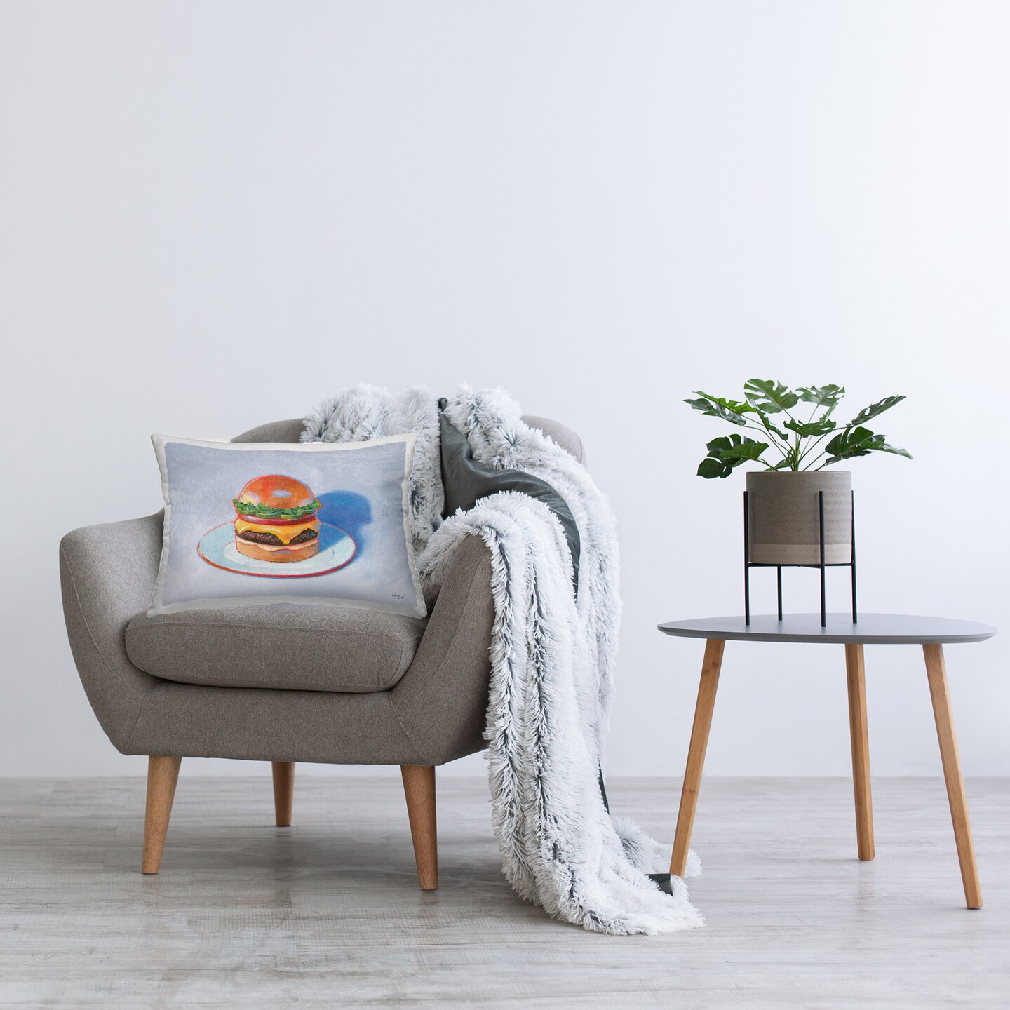 Burger on Plate Decorative Printed Throw Pillow Design by Wild Apple, 14 x 7 x 20