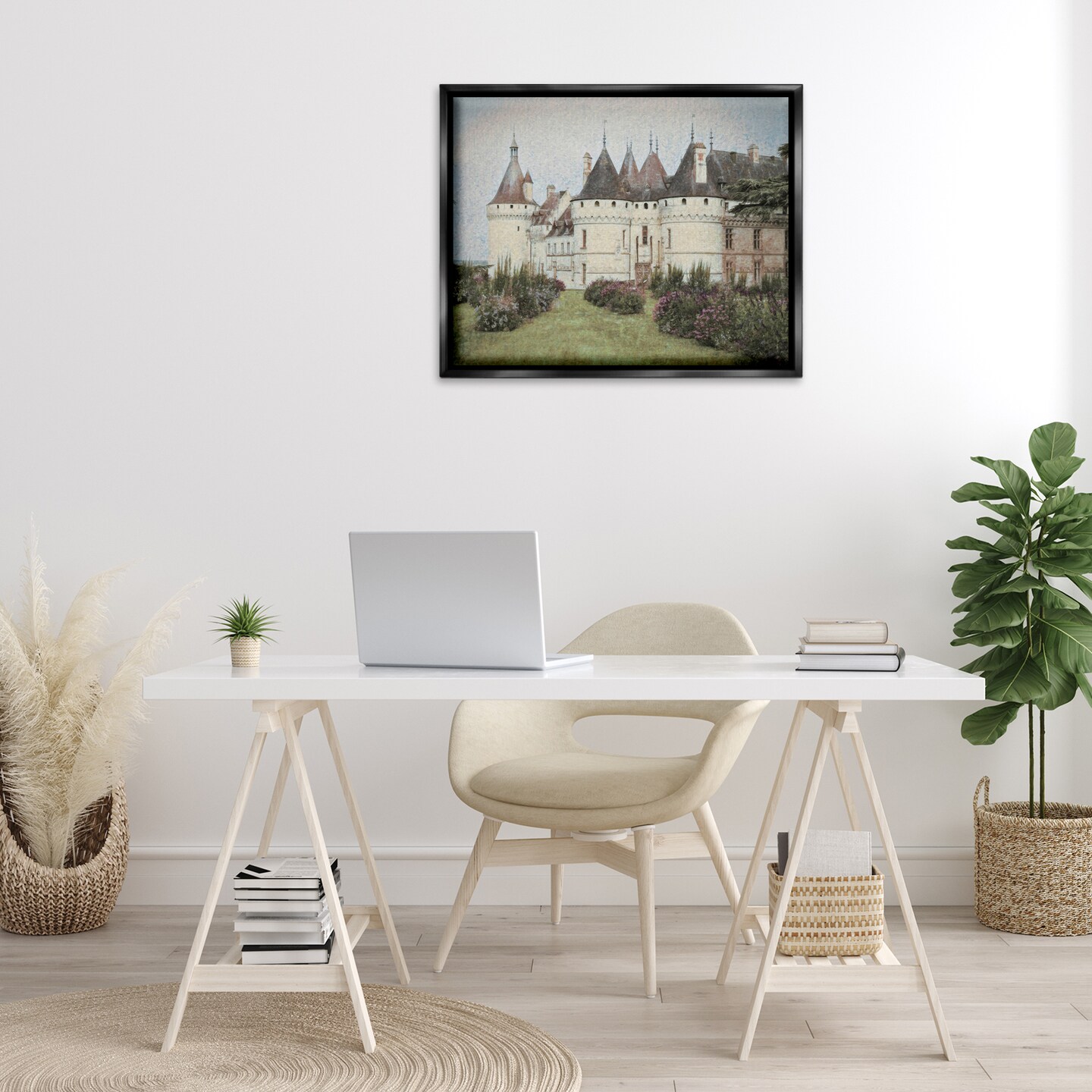 Stupell Industries French Castle Landmark Framed Floater Canvas Wall Art Design by Graffi*tee Studios