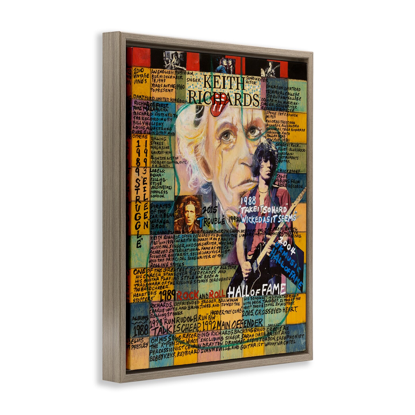 Stupell Industries Keith Richards Collage Framed Floater Canvas Wall Art Design by Sabin