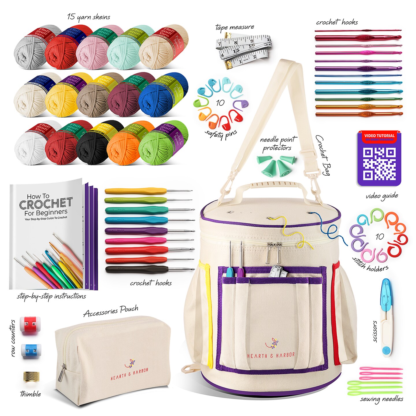 Hearth & Harbor Crochet Bag Organizer Kit, Model: Polyester yarn