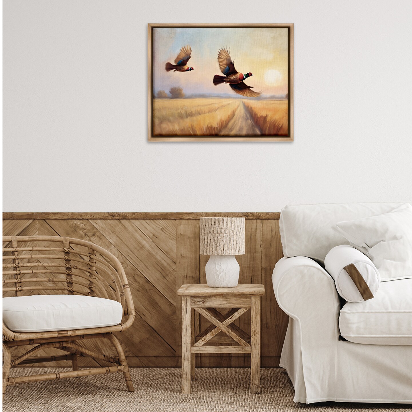 Stupell Industries Fall Flight Pheasants Framed Floater Canvas Wall Art Design by Kim Allen